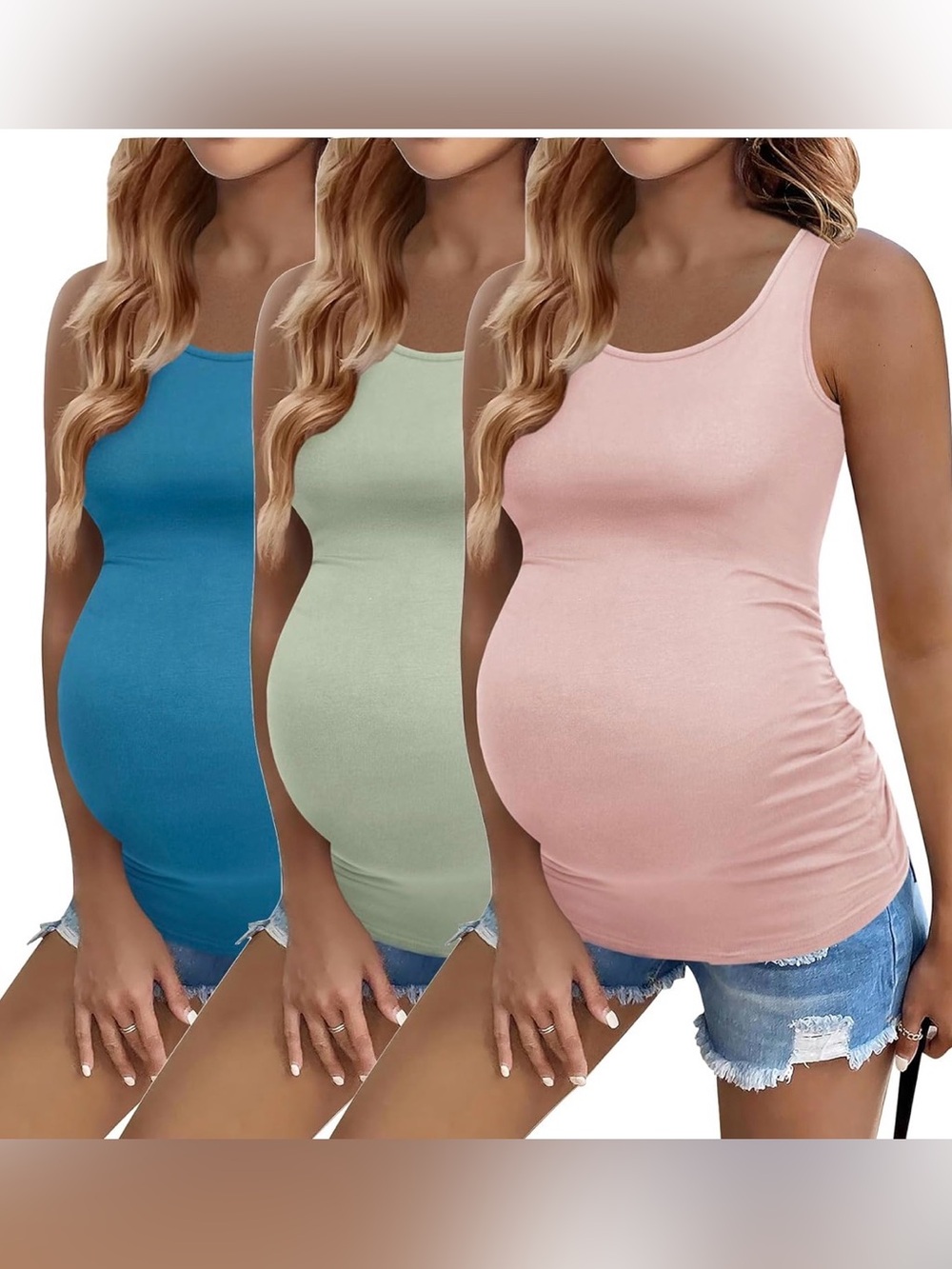 Sleeveless Maternity Tank Top pack - Pink, Blue & Sage